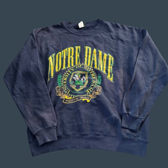 Vintage Notre Dame Fighting Irish Sweatshirt XL Home Team Advantage Navy Cotton - Picture 1 of 7